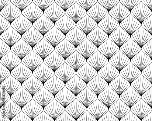 Repeating pattern of curved shapes creating an abstract monochrome background