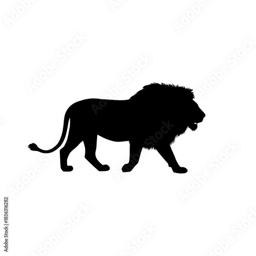 Majestic Lion Silhouette on White Background.
