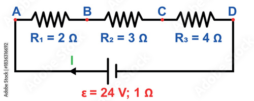 Series Electrical Circuit With Three Resistors And A 24 Volt Battery Diagram For Analysis