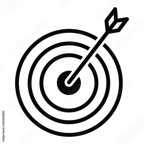Arrow hitting target bullseye demonstrating success reaching goals and achievements