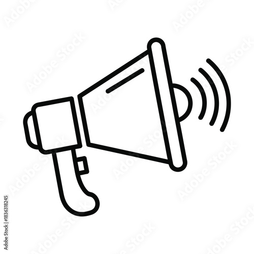 Black and White Megaphone Icon with Sound Waves Emanating Outward