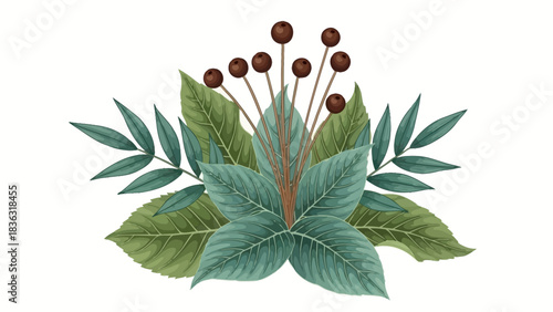 watercolor illustration of a botanical arrangement