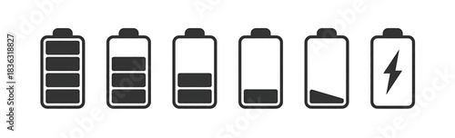 Battery icon. Charge energy sign. Full electricity power. Accumulator level bar. Vector illustration