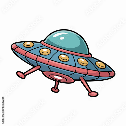 A colorful cartoon-style UFO with a playful design, capturing imagination and creativity, perfect for sci-fi themes and children's entertainment in illustrations.