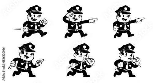 Cartoon Police Officer Character Set in Six Poses.