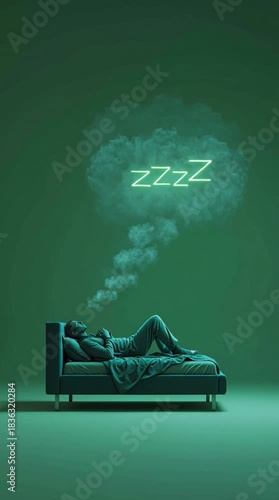 Person dreams in green sleepy visual