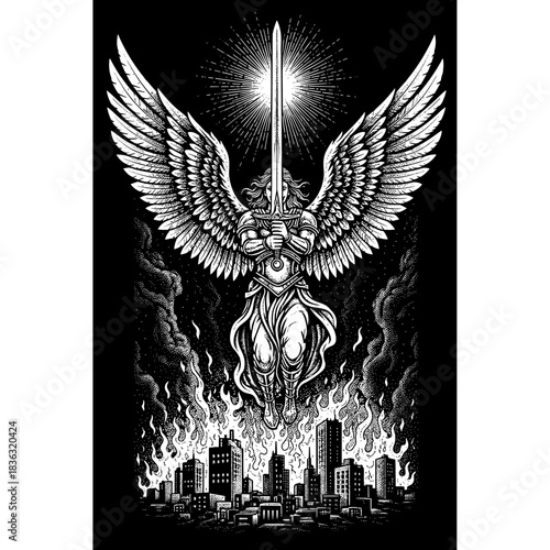 Majestic Angelic Warrior with Sword and Wings.