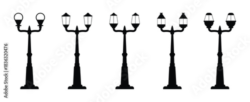 Collection of street lamp icon - street light posts set, sidewalk lantern icon vector illustration.