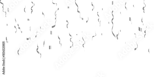 3d render of Spiral silver confetti flying for celebrate isolated on transparent background.  silver confetti on transparent backdrop. Realistic falling tinsel. Luxury anniversary template.