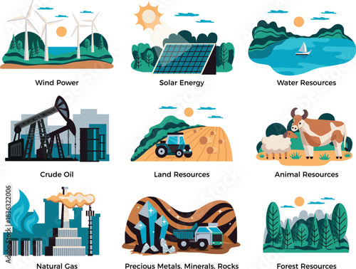 Power generation and environment assets graphic design vector