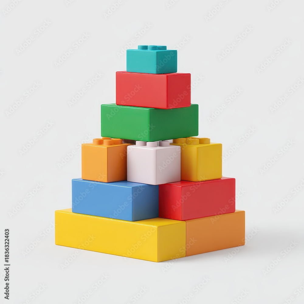 Fototapeta premium Colorful Stack of Building Blocks Forming a Pyramid Shape