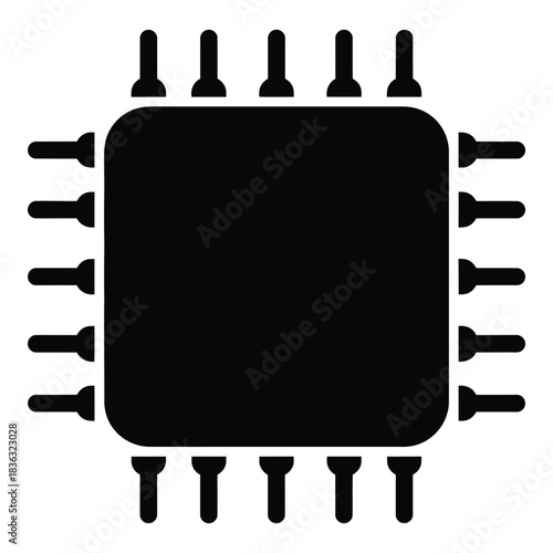 Computer Chip Icon for Digital Technology and Microprocessor Design