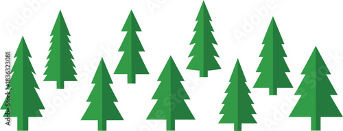 Collection of simple green christmas trees on white background