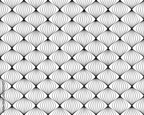 Intricate black and white geometric pattern of repeating diamond shapes