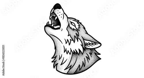Howling Wolf Head Tattoo Design Sketch.