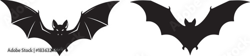 stylized black bat silhouettes with textured wings isolated on white background for halloween