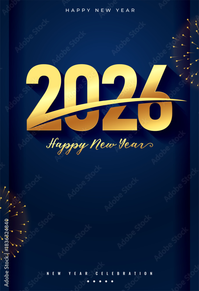 Obraz premium happy new year 2026 party poster with firework decor