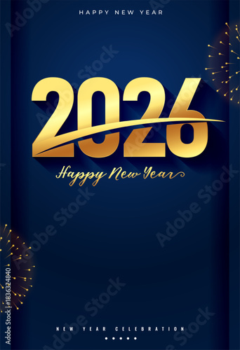 happy new year 2026 party poster with firework decor