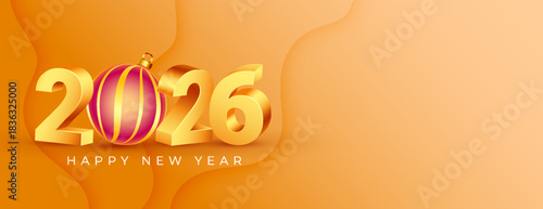 realistic 2026 new year wishes banner with xmas bauble