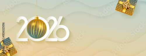 2026 new year bauble wallpaper with text space