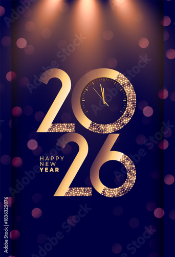 2026 new year eve clock poster with light effect