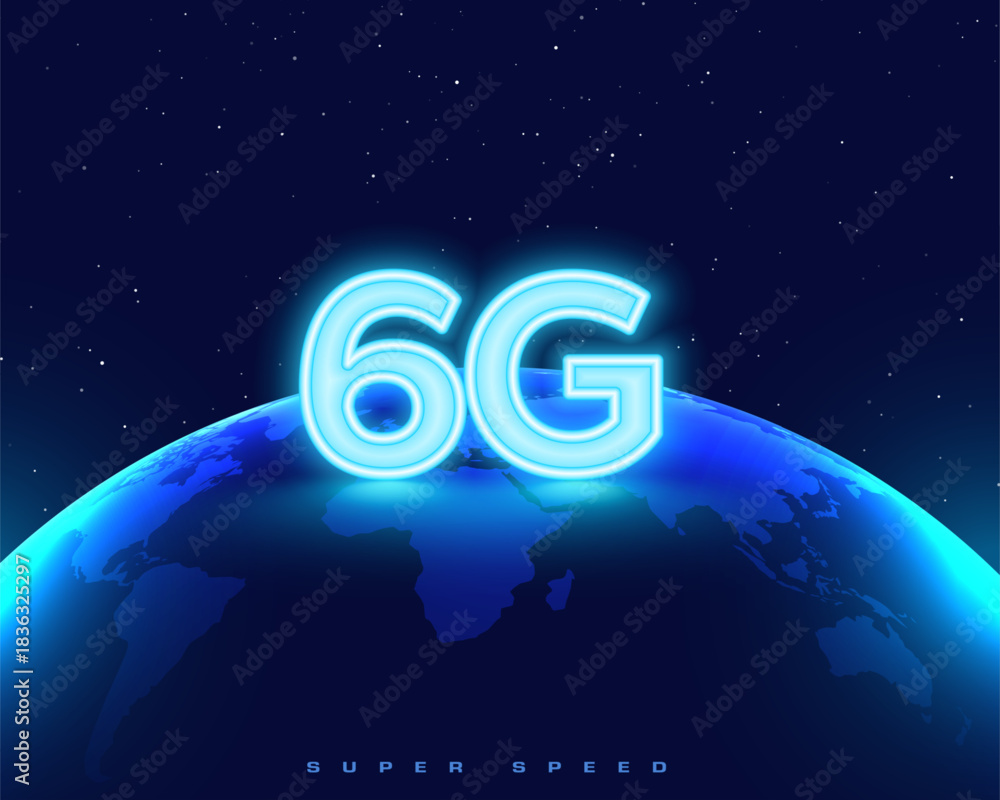 Fototapeta premium glowing 6g wireless telecom network global technology backdrop