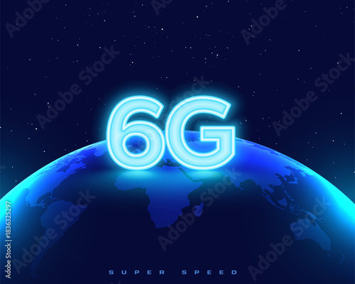 glowing 6g wireless telecom network global technology backdrop