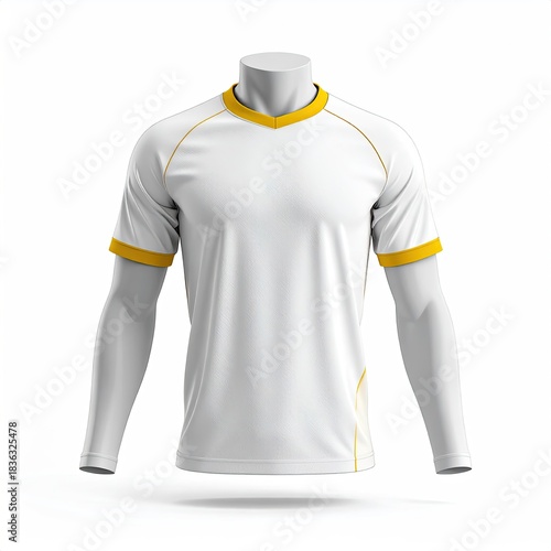 Blank white athletic jersey with gold accents