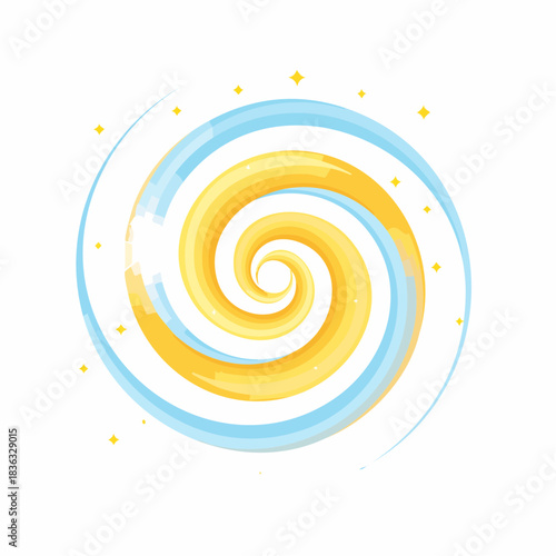 Spiral Symbol Abstract Design of Blue and Gold Spirals with Starbursts for Decorative Use