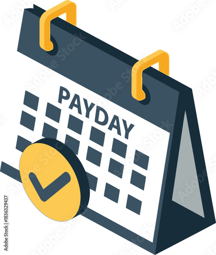 A calendar with the word PAYDAY highlighted, indicating a scheduled payment date, with a checkmark symbol.