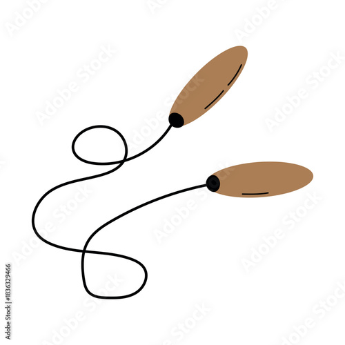 Simple vector illustration of a jump rope with brown handles and a flexible black cord