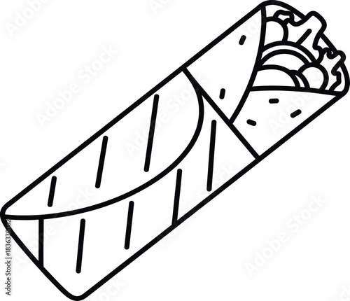 Burrito Wrap Mexican Food Outline Fast Vector Icon