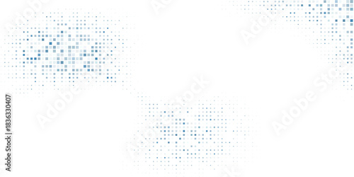 Abstract vector illustration with small squares and pixels. blue Dot halftone with randomus opacity