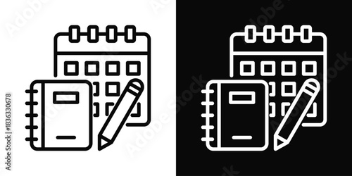 Daily Planner Icon White And Black Background Style