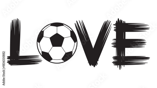 The word love stylized with a classic soccer ball replacing the letter 'o', set against a clean white background. sporty, passion.