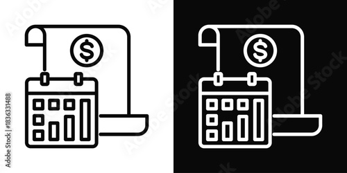 Financial Planning Icon White And Black Background Style