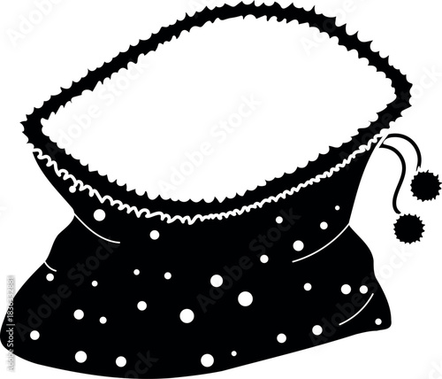 Black silhouette of empty sack for gifts. Santa's bag isolated on white background