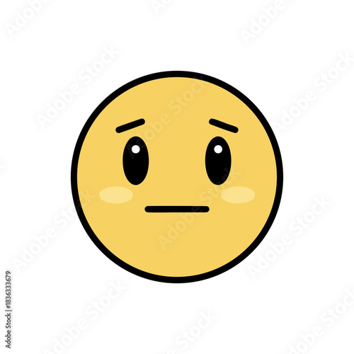 Yellow Round Face with Blush Cheeks Expressing Hesitation and Surprise Against a Black Background Minimalist Flat Vector Art