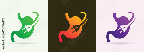 Stomach electric plug swoosh logo nutrition health medical clinic wellness gastro brand icon
