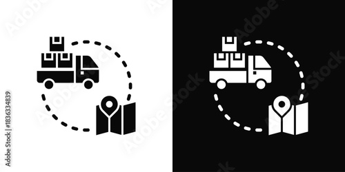 Logistics Icon Set White Black Background Style