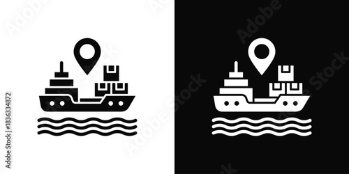 Shipping Icon Set White Black Background Style