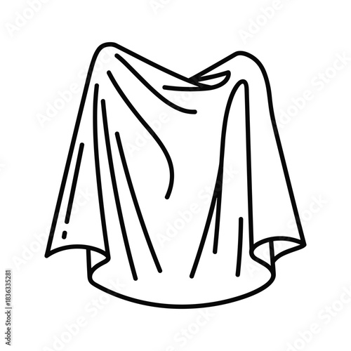 Simple black and white illustration of a flowing cape or cloak on a white background