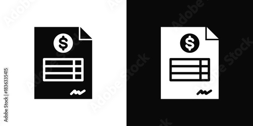 Invoices Icon Set White Black Background Style