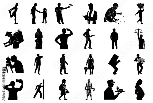 Assortment of Silhouettes Depicting Occupations and Daily Life