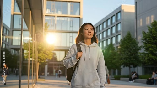Wallpaper Mural Asian student walking purposefully on campus, bright future ahead Torontodigital.ca