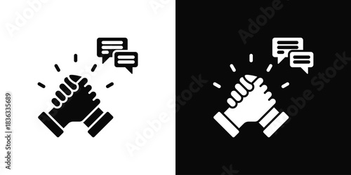 Support Icon Set White Black Background Style
