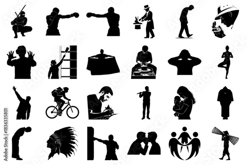 Collection of Silhouettes Showcasing Human Actions and Professions
