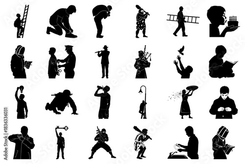 Diverse Human Silhouettes in Various Actions and Professions