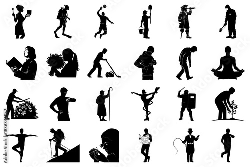 Diverse Silhouettes of People Engaged in Various Activities Keywords: silhouette, person