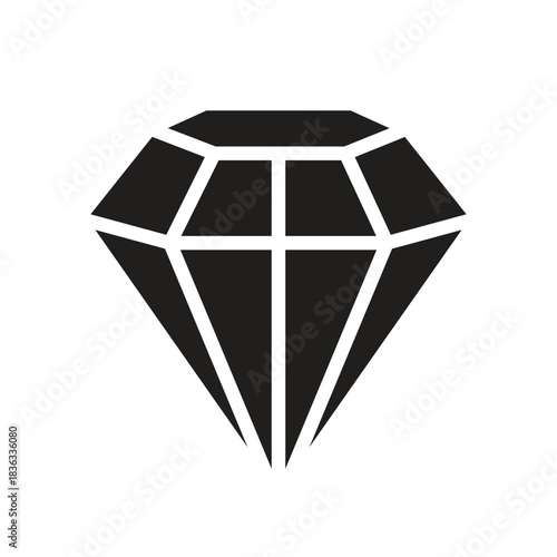 Diamond & crystal black icon. Jewel sign. Brilliant symbol. Precious stone, gemstone concept. Editable stroke. Vector illustration. Isolated on a white background. Flat design.